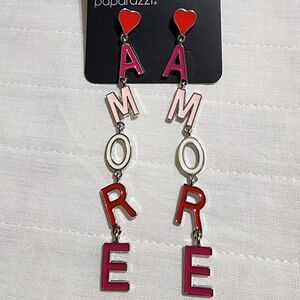 Paparazzi Amore Earrings with Red and Pink Letters